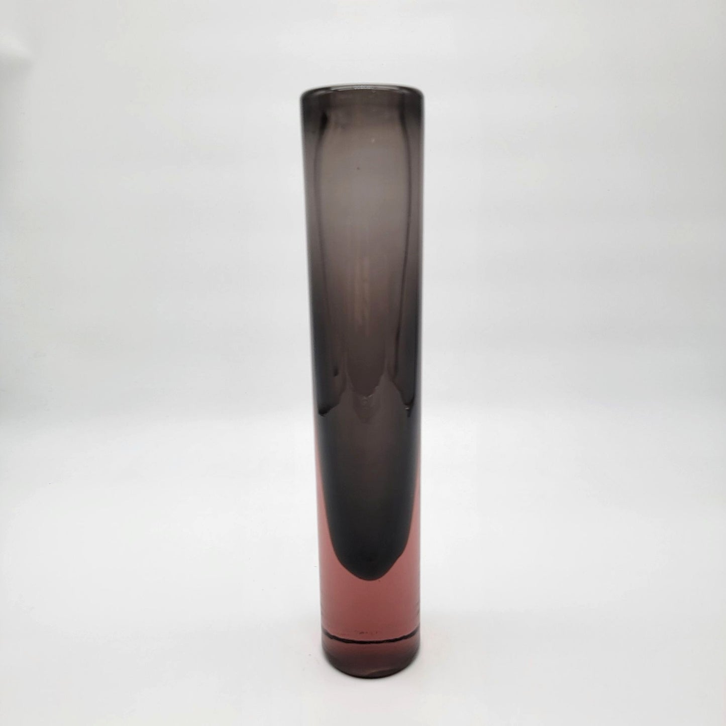 Mid Century Art Glass Vase  Ombre Pink & Smokey Gray
