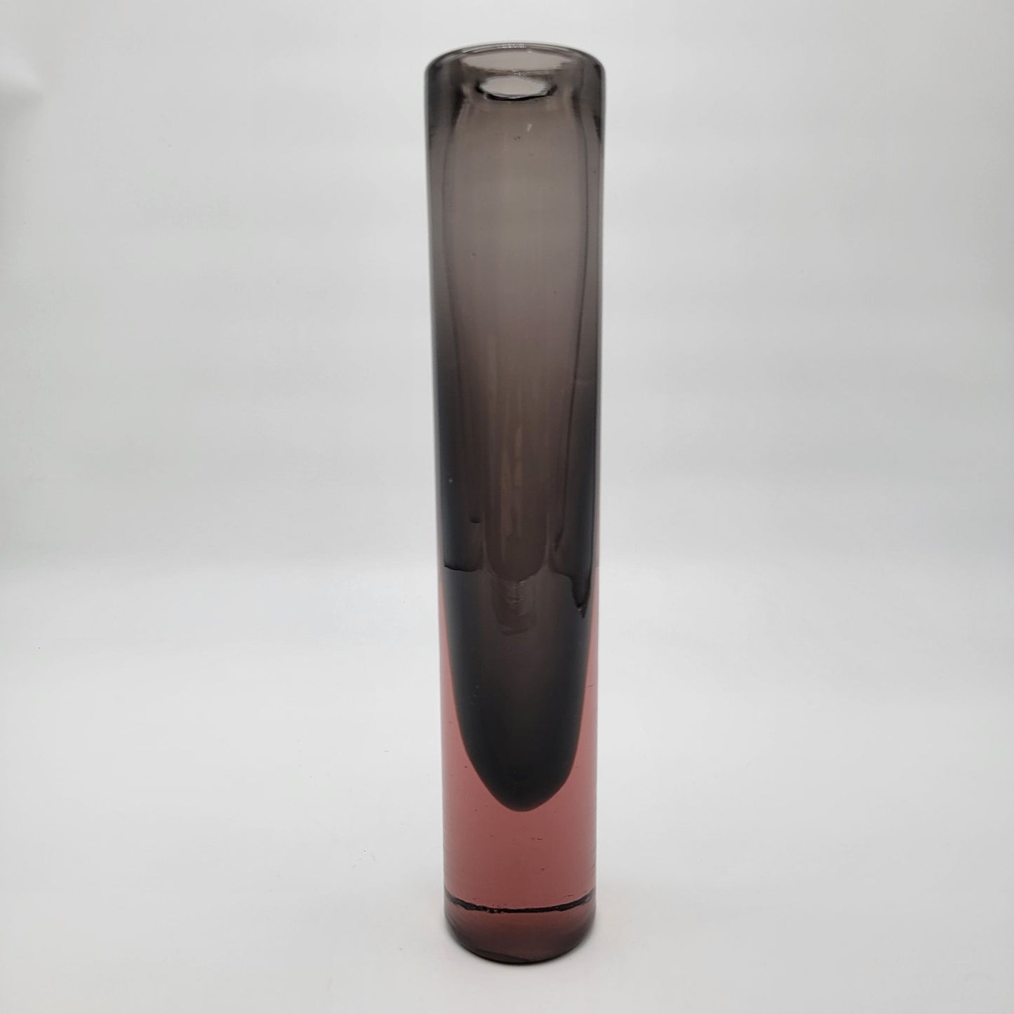 Mid Century Art Glass Vase  Ombre Pink & Smokey Gray