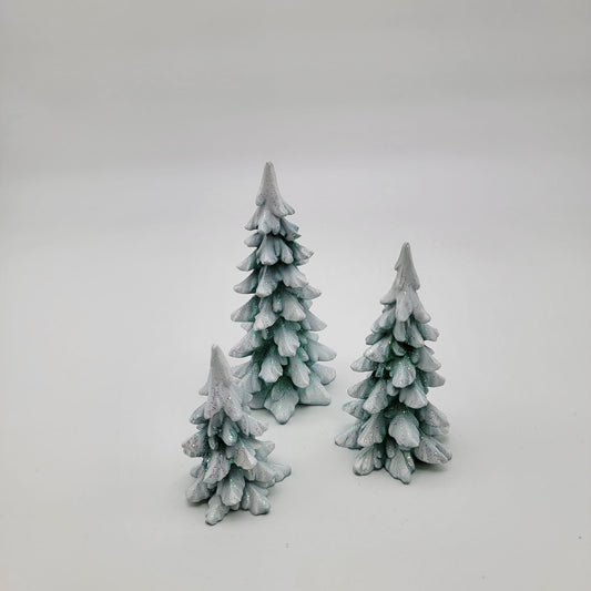 Dept 56 Winter Pines Village Collection Set Of 3 Glittered Christmas Trees