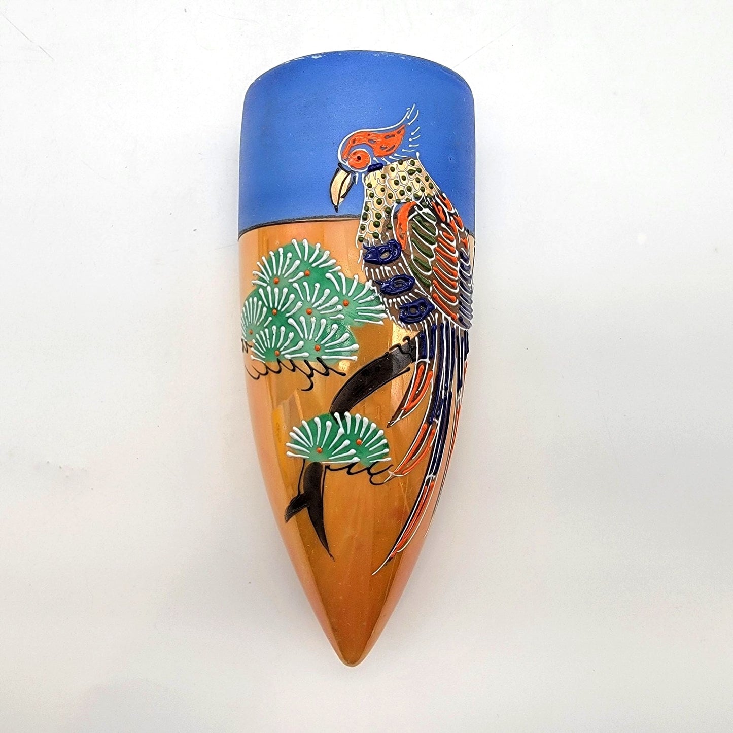 Vintage 1920s Hotta Yu Shoten Japanese Moriage Lusterware Bird Wall Pocket Vase