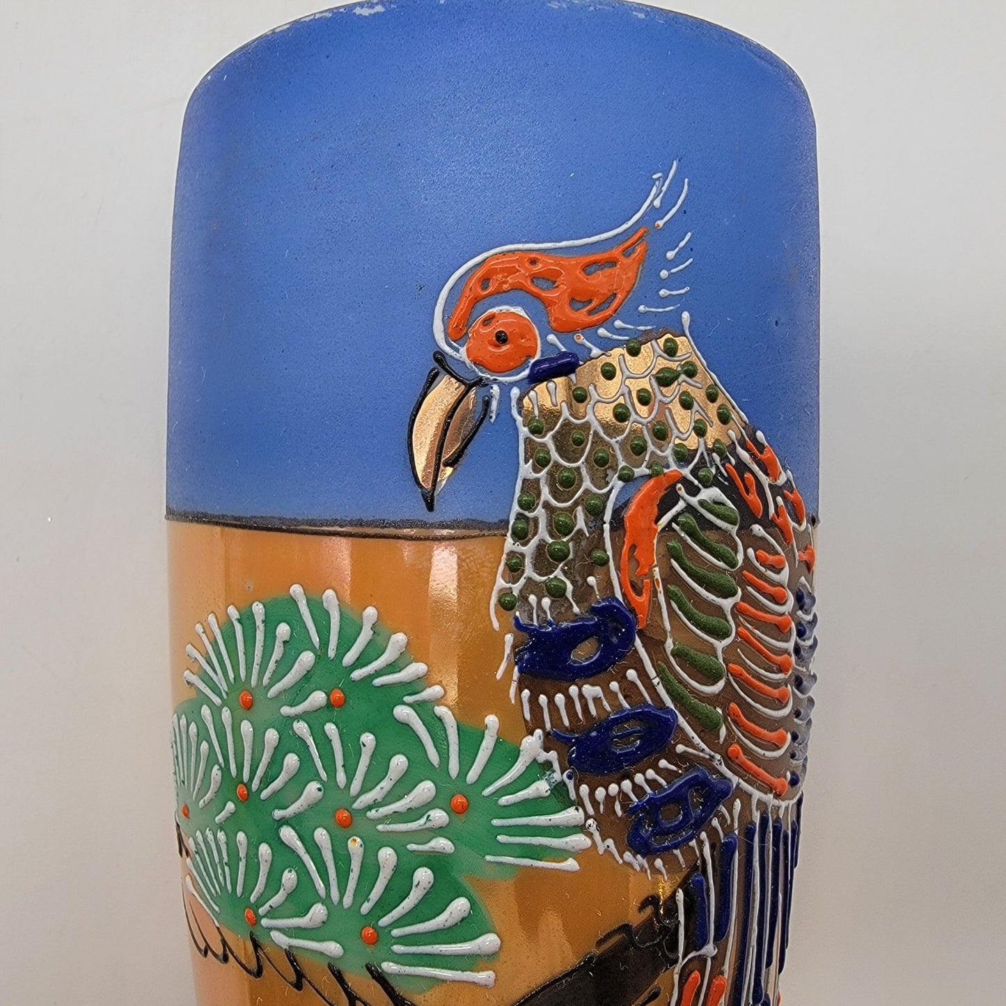 Vintage 1920s Hotta Yu Shoten Japanese Moriage Lusterware Bird Wall Pocket Vase