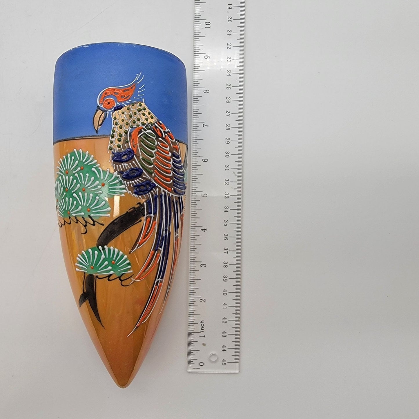Vintage 1920s Hotta Yu Shoten Japanese Moriage Lusterware Bird Wall Pocket Vase