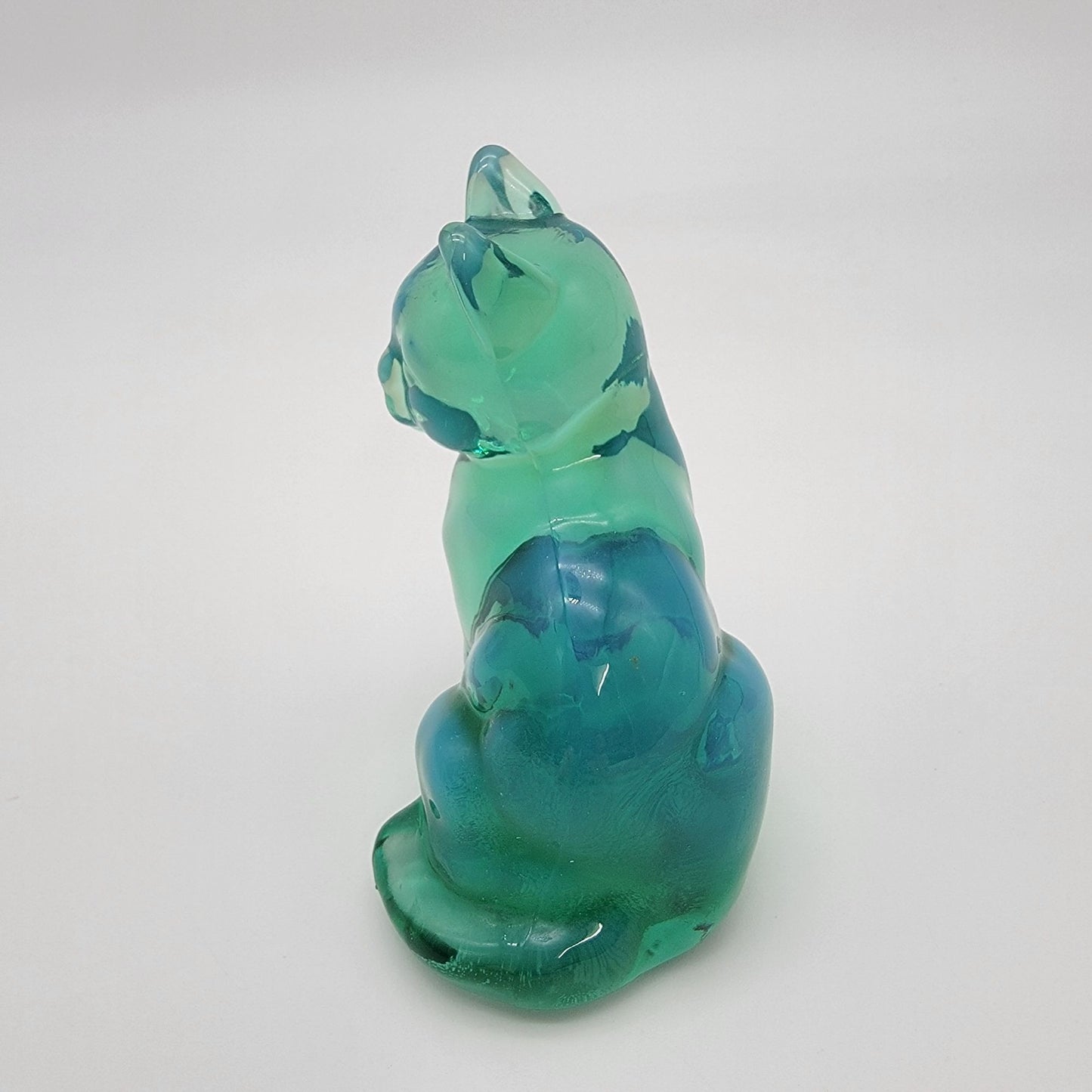 Fenton Green Opalescent Art Glass Sitting Cat Sculpture