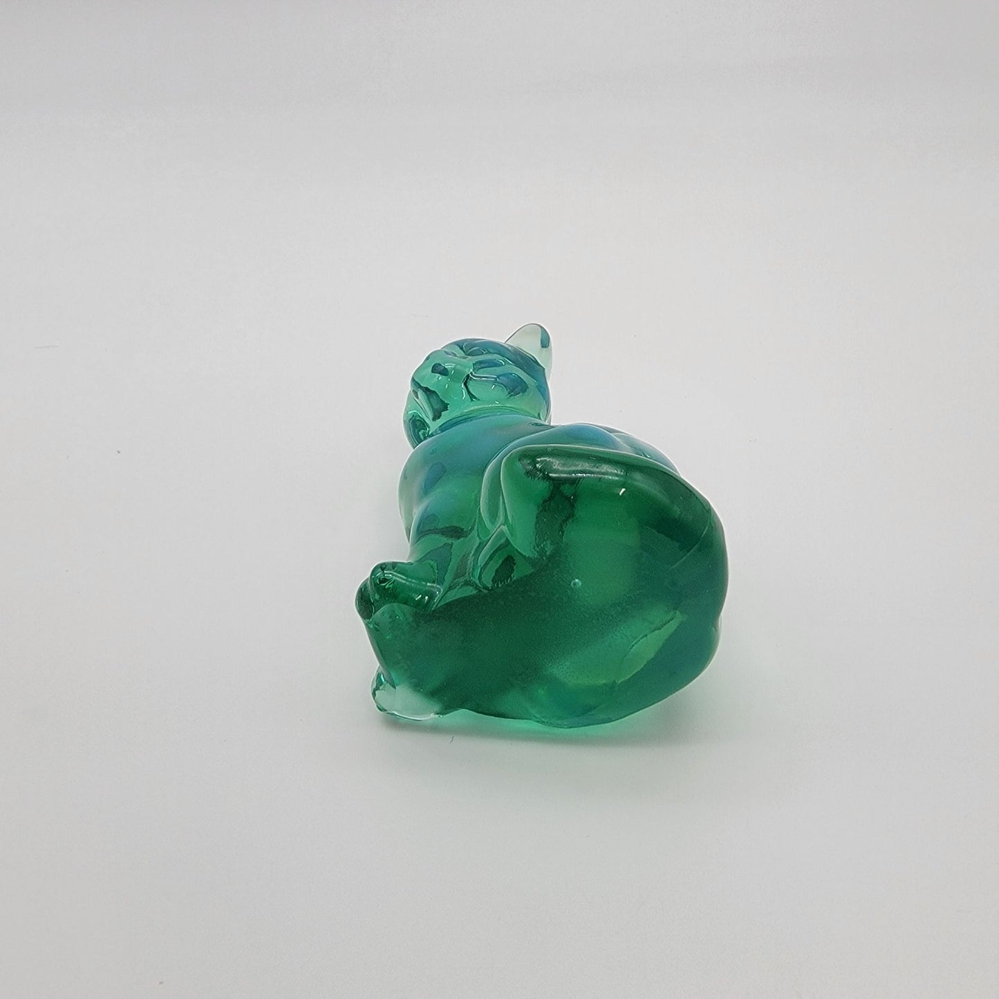 Fenton Green Opalescent Art Glass Sitting Cat Sculpture