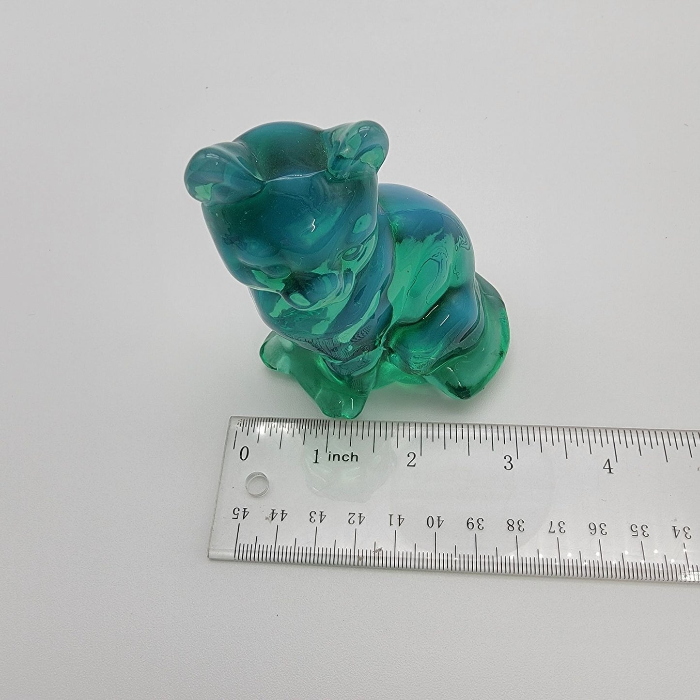 Fenton Green Opalescent Art Glass Sitting Cat Sculpture