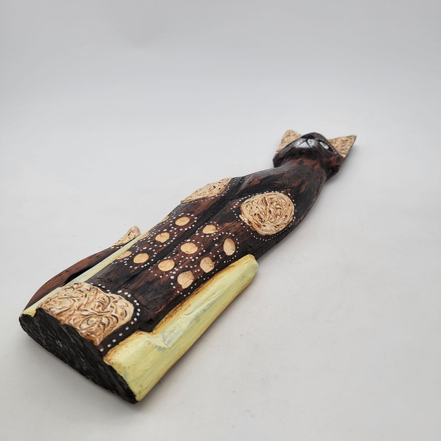 Vintage Hand Carved Wood Cat Statue