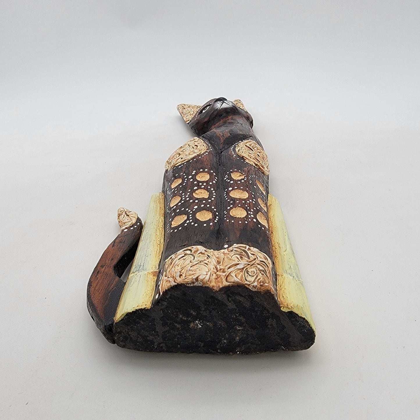 Vintage Hand Carved Wood Cat Statue