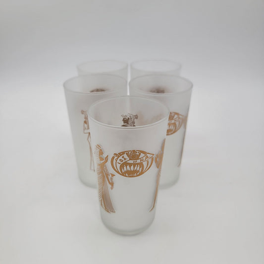Set Of 5 Vintage Libbey's 1960s L.O.S. Of N.A. Lady Shriners Gold Gilt Egyptian Motif Cocktail Glasses