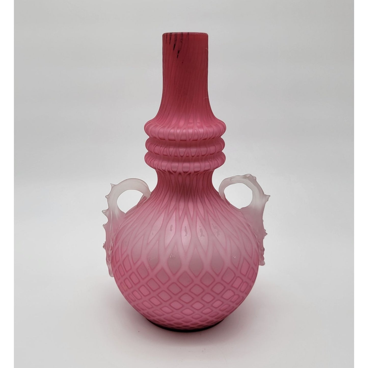 Victorian Pink Cased Satin Glass Vase Diamond Quilt