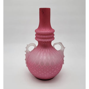 Victorian Pink Cased Satin Glass Vase Diamond Quilt
