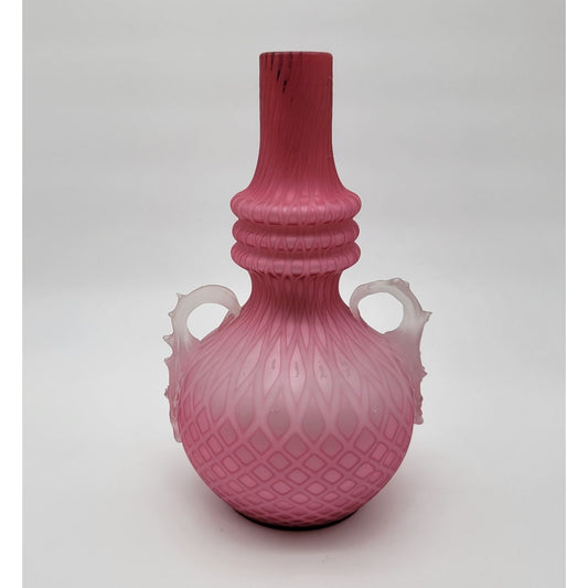 Victorian Pink Cased Satin Glass Vase Diamond Quilt