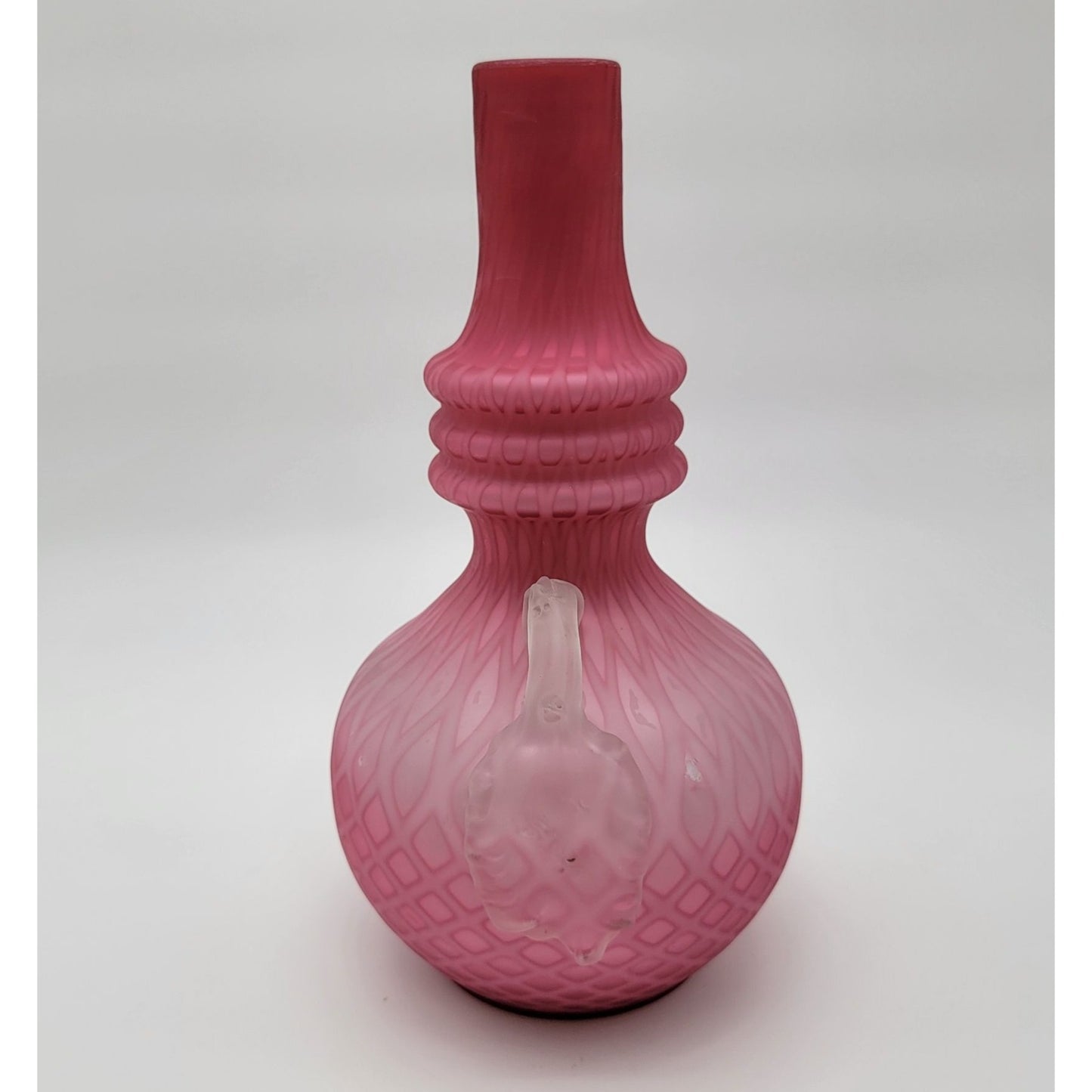 Victorian Pink Cased Satin Glass Vase Diamond Quilt