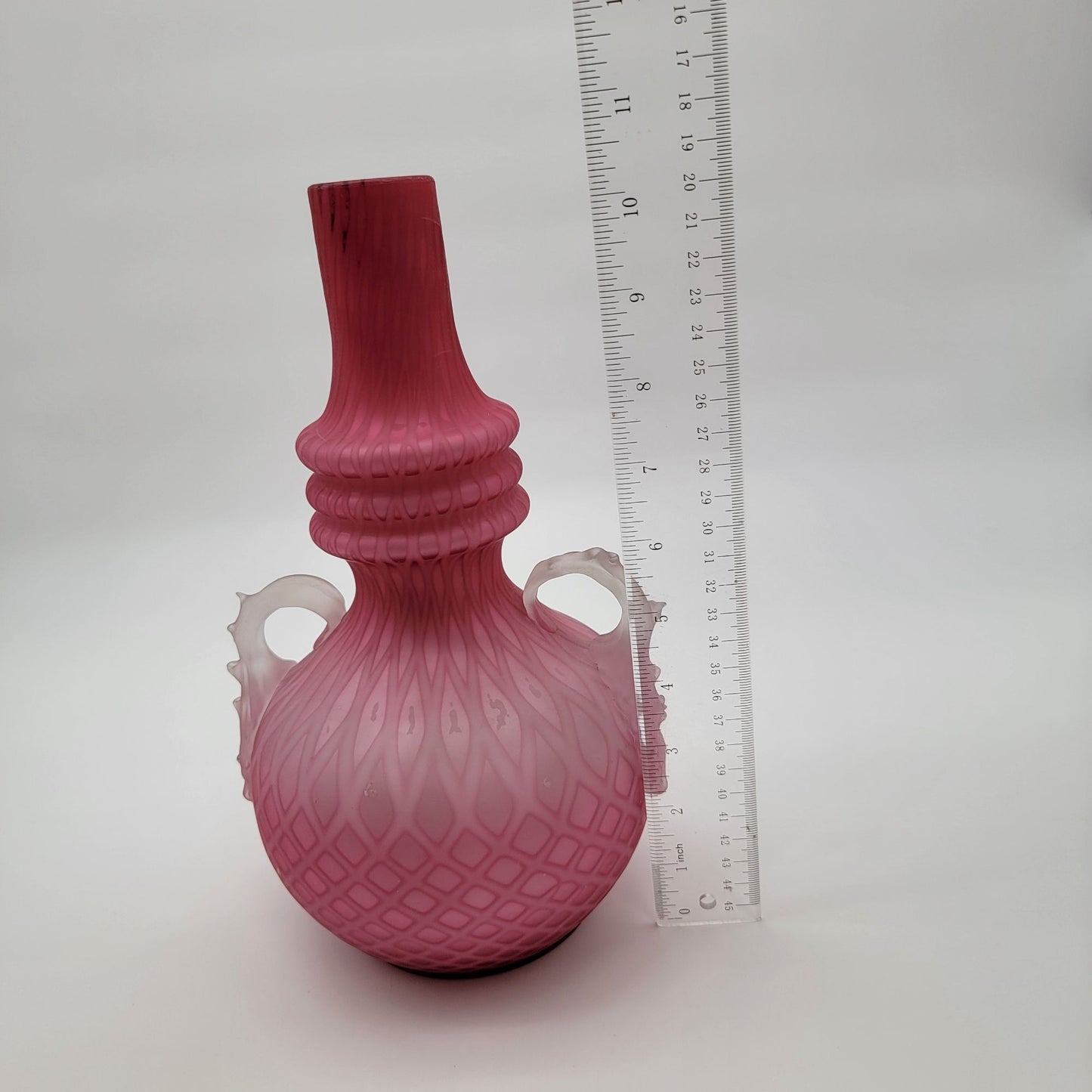 Victorian Pink Cased Satin Glass Vase Diamond Quilt