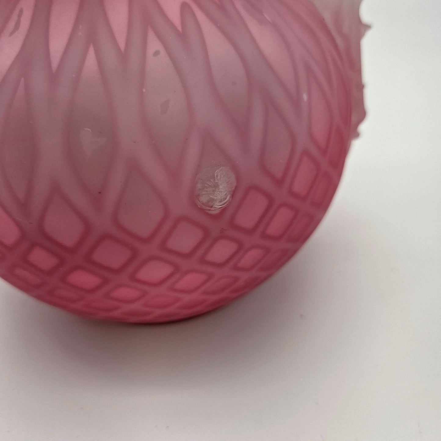 Victorian Pink Cased Satin Glass Vase Diamond Quilt
