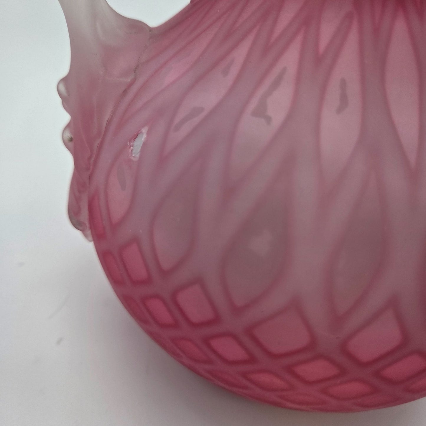 Victorian Pink Cased Satin Glass Vase Diamond Quilt