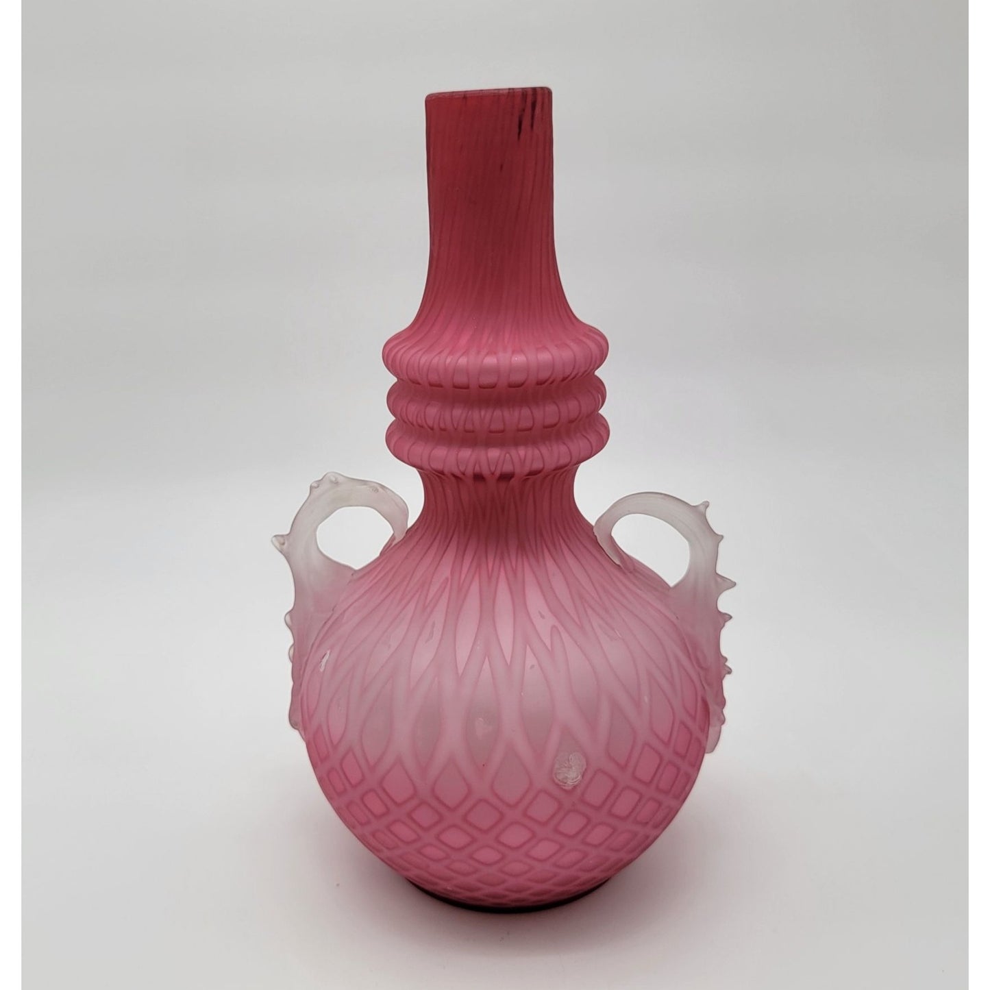 Victorian Pink Cased Satin Glass Vase Diamond Quilt