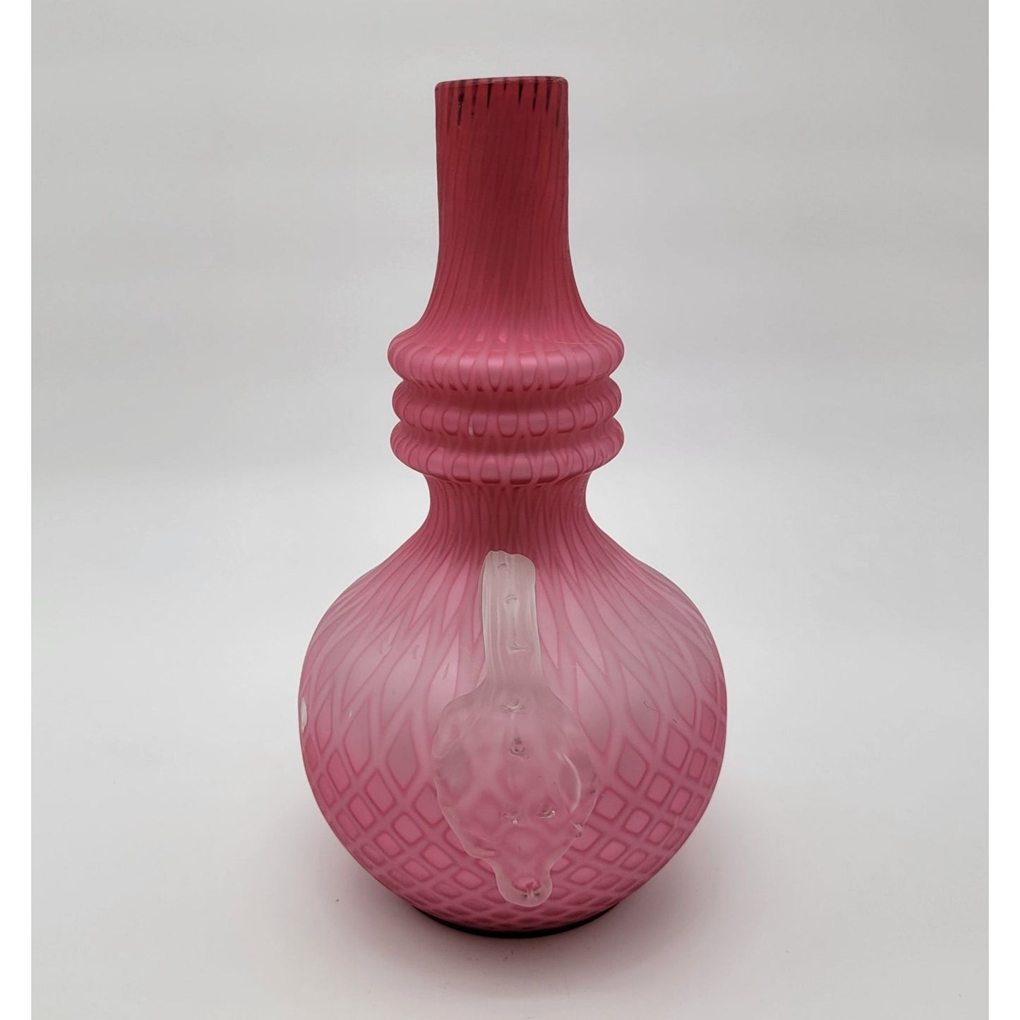 Victorian Pink Cased Satin Glass Vase Diamond Quilt