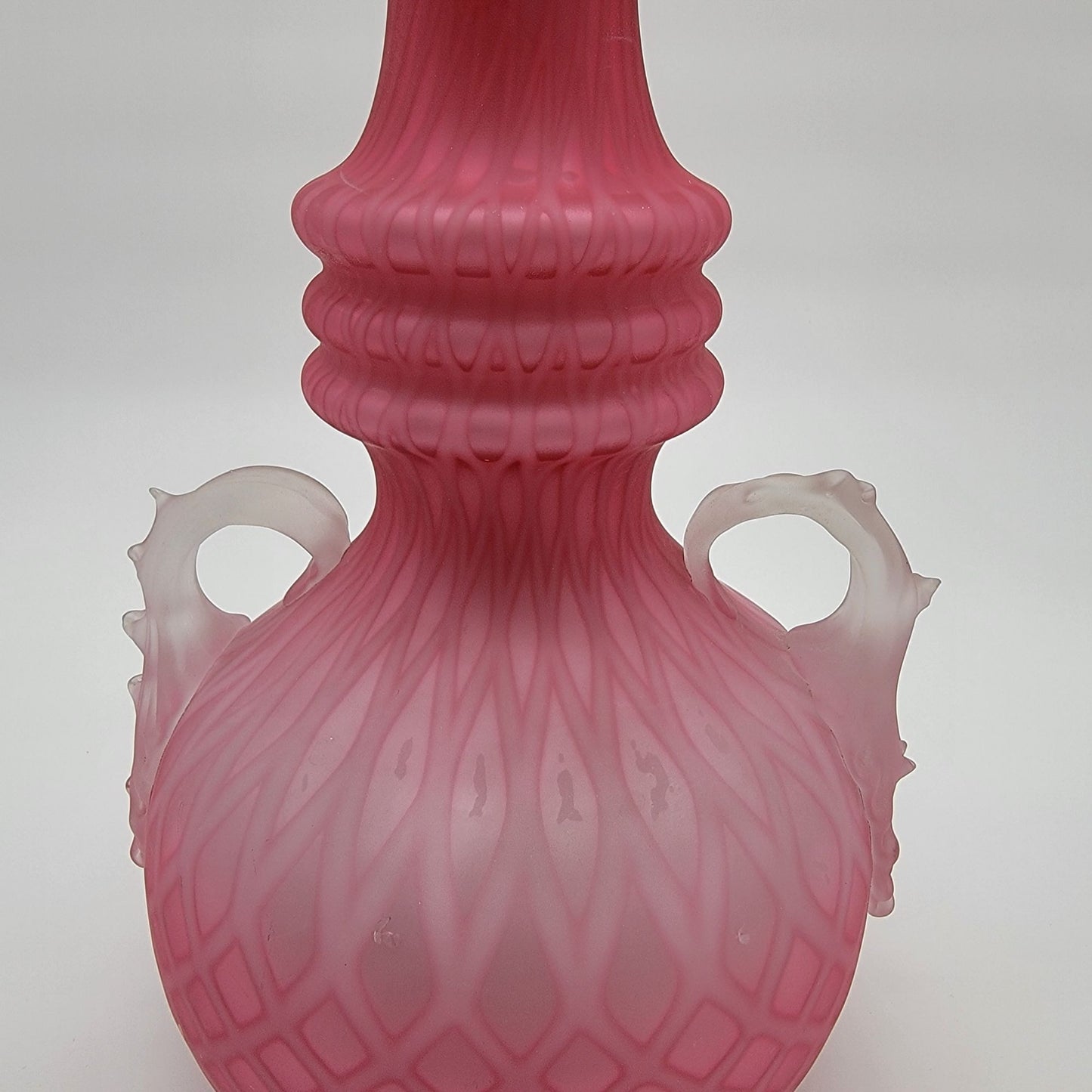 Victorian Pink Cased Satin Glass Vase Diamond Quilt