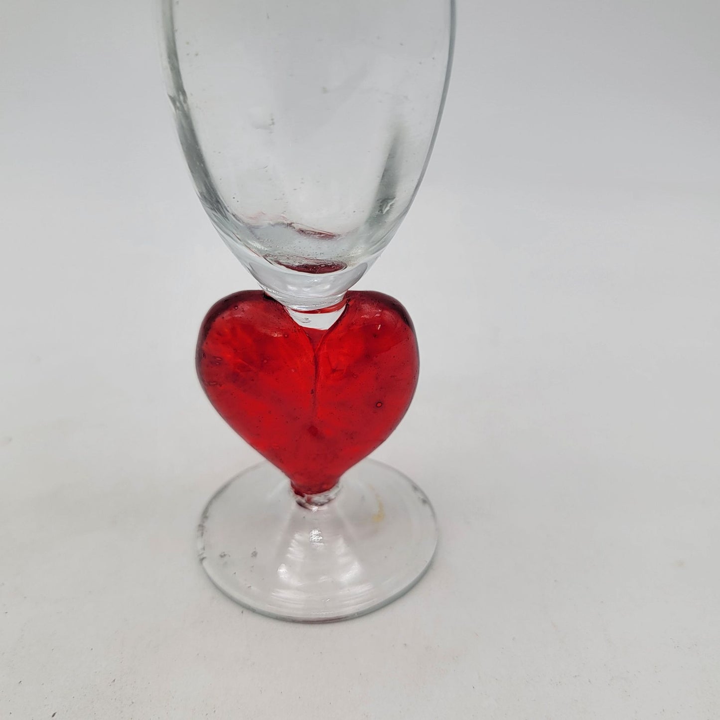Handblown Clear Glass Bud Vase With Red Heart Accent