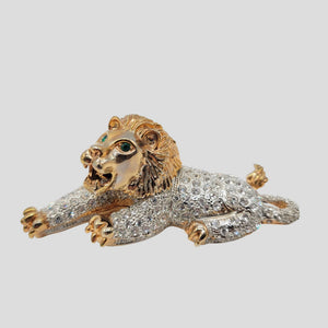 Vintage White Crystal Rhinestone Lion Trinket Box