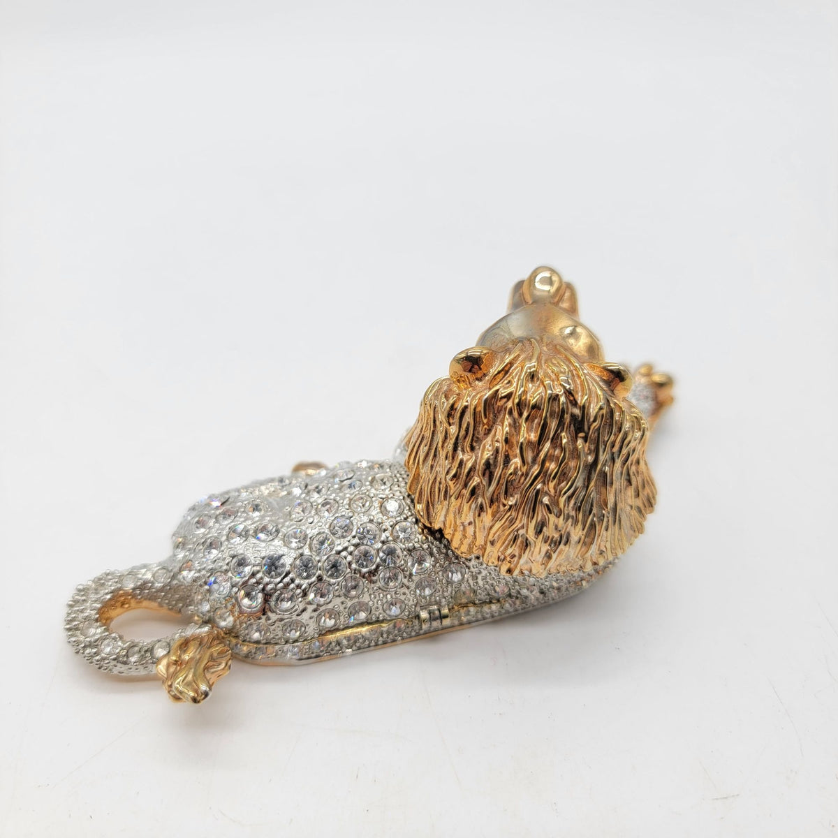 Vintage White Crystal Rhinestone Lion Trinket Box