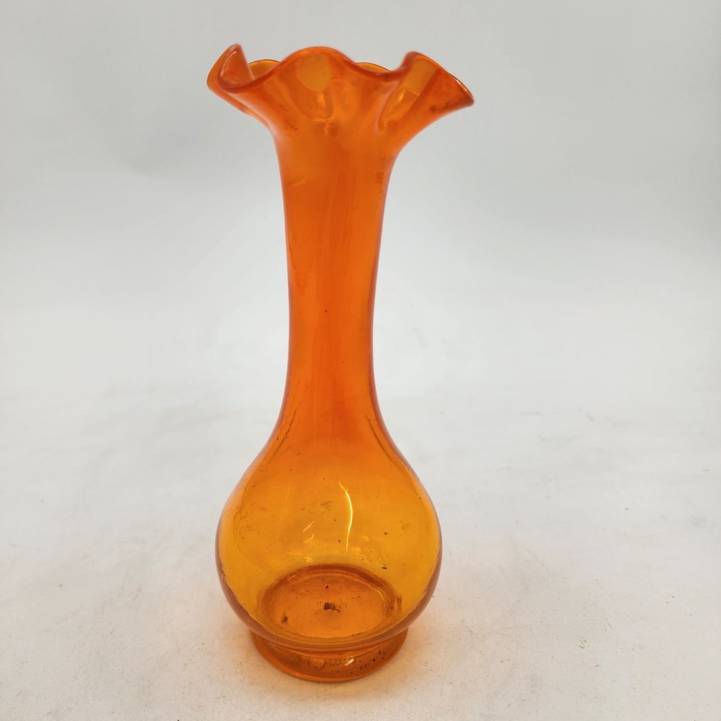 Orange Art Glass Bud Vase With Ruffled Edge