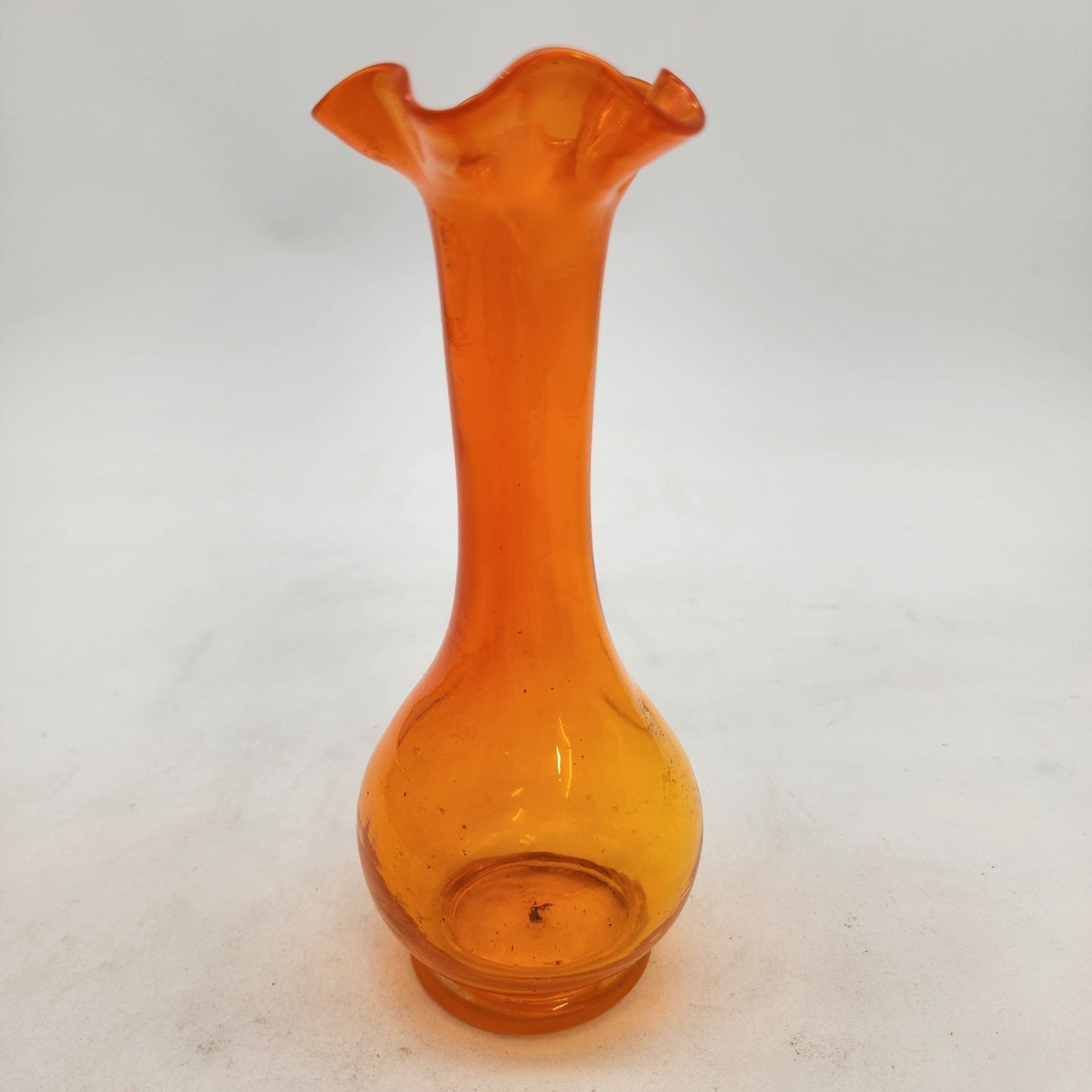 Orange Art Glass Bud Vase With Ruffled Edge