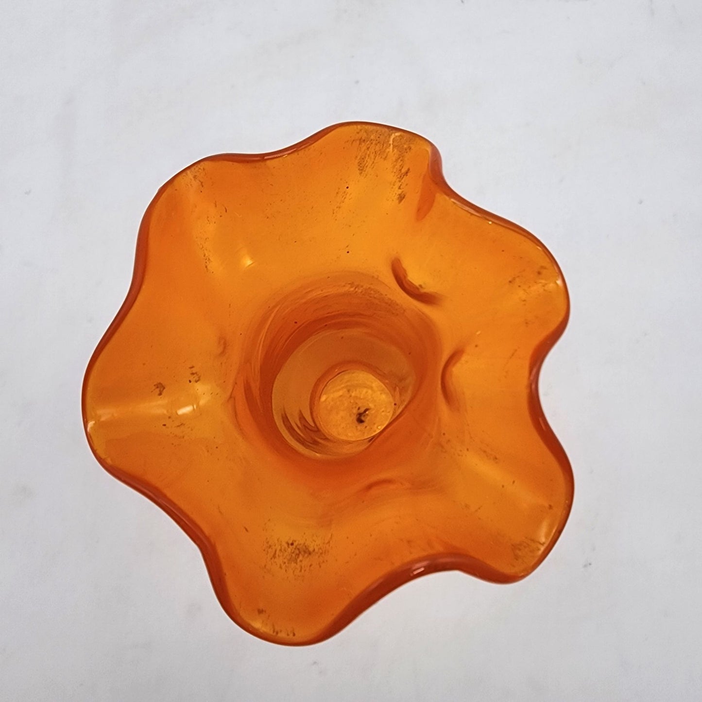 Orange Art Glass Bud Vase With Ruffled Edge