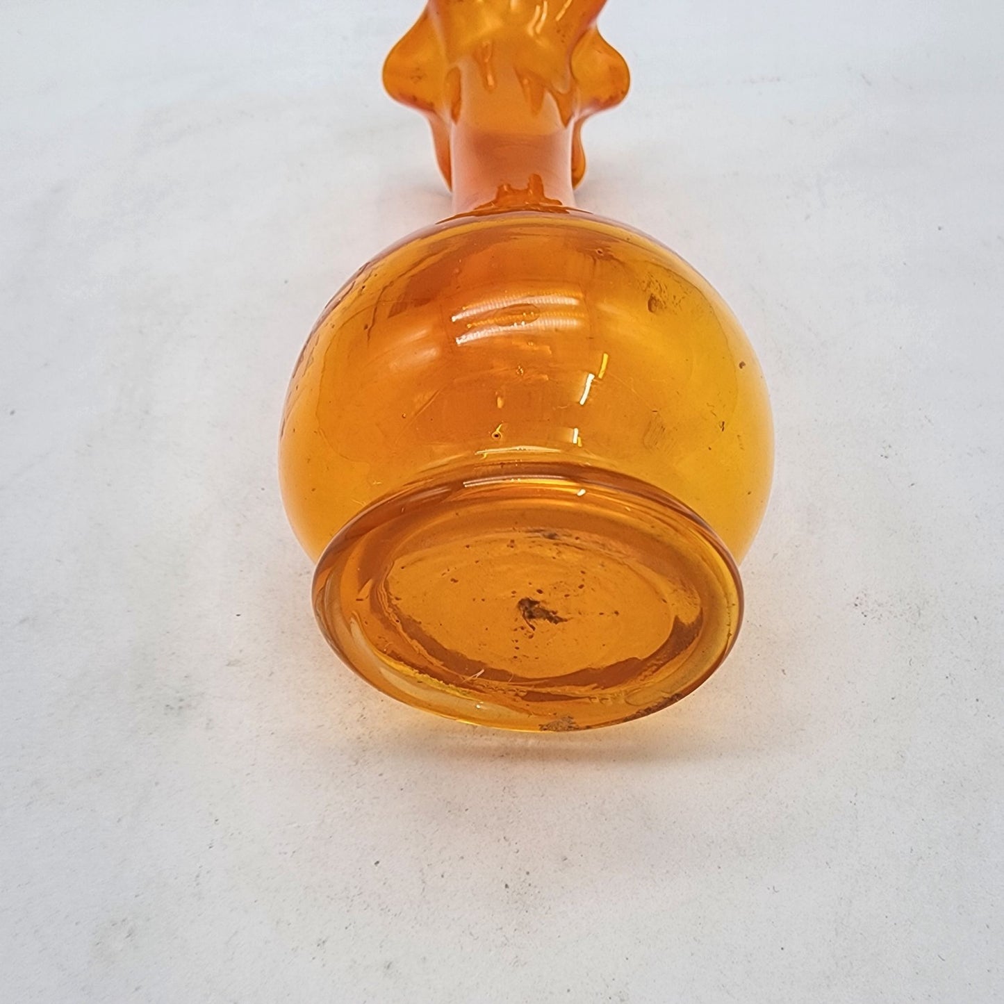 Orange Art Glass Bud Vase With Ruffled Edge