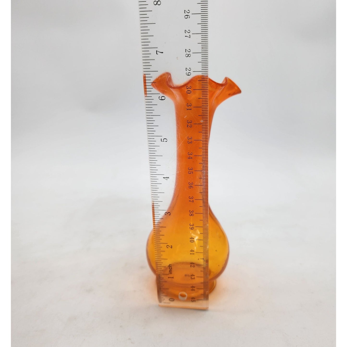 Orange Art Glass Bud Vase With Ruffled Edge
