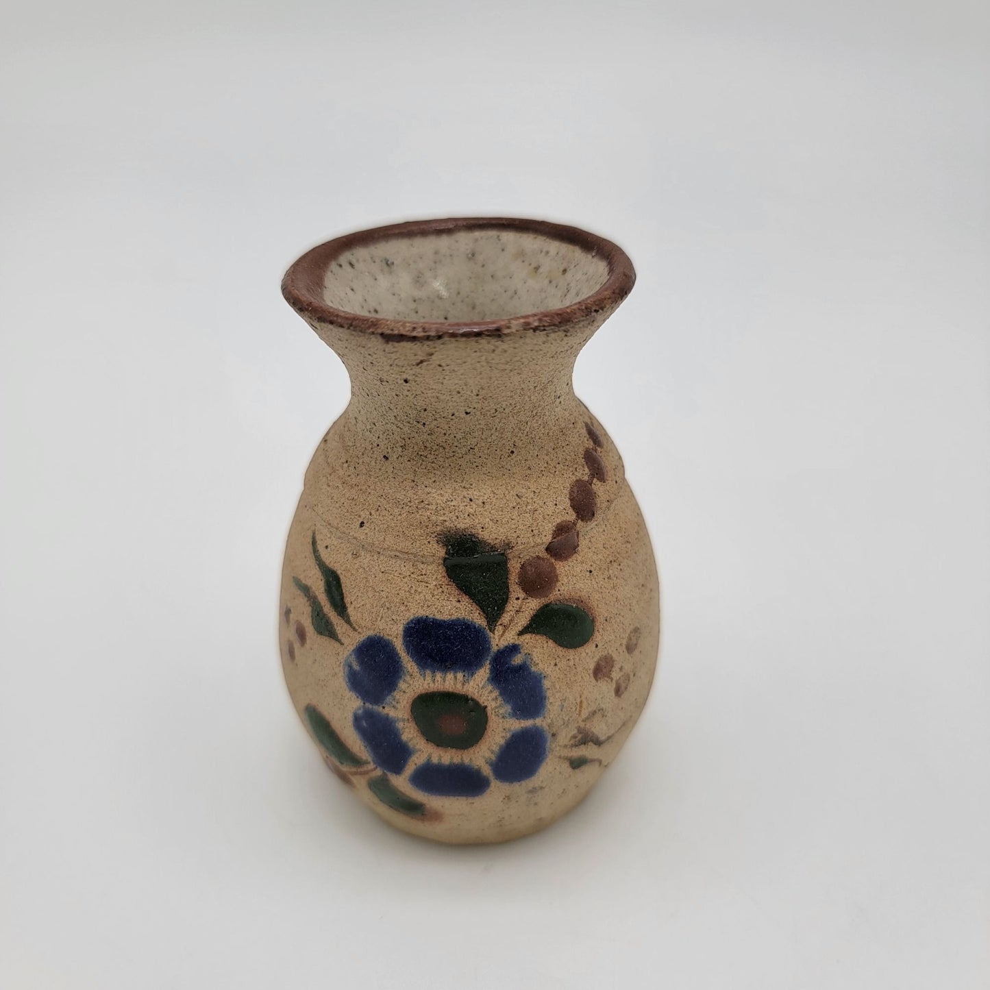 Vintage Miniature Tonala Mexican Folk Art Bud Vase  Floral & Butterfly