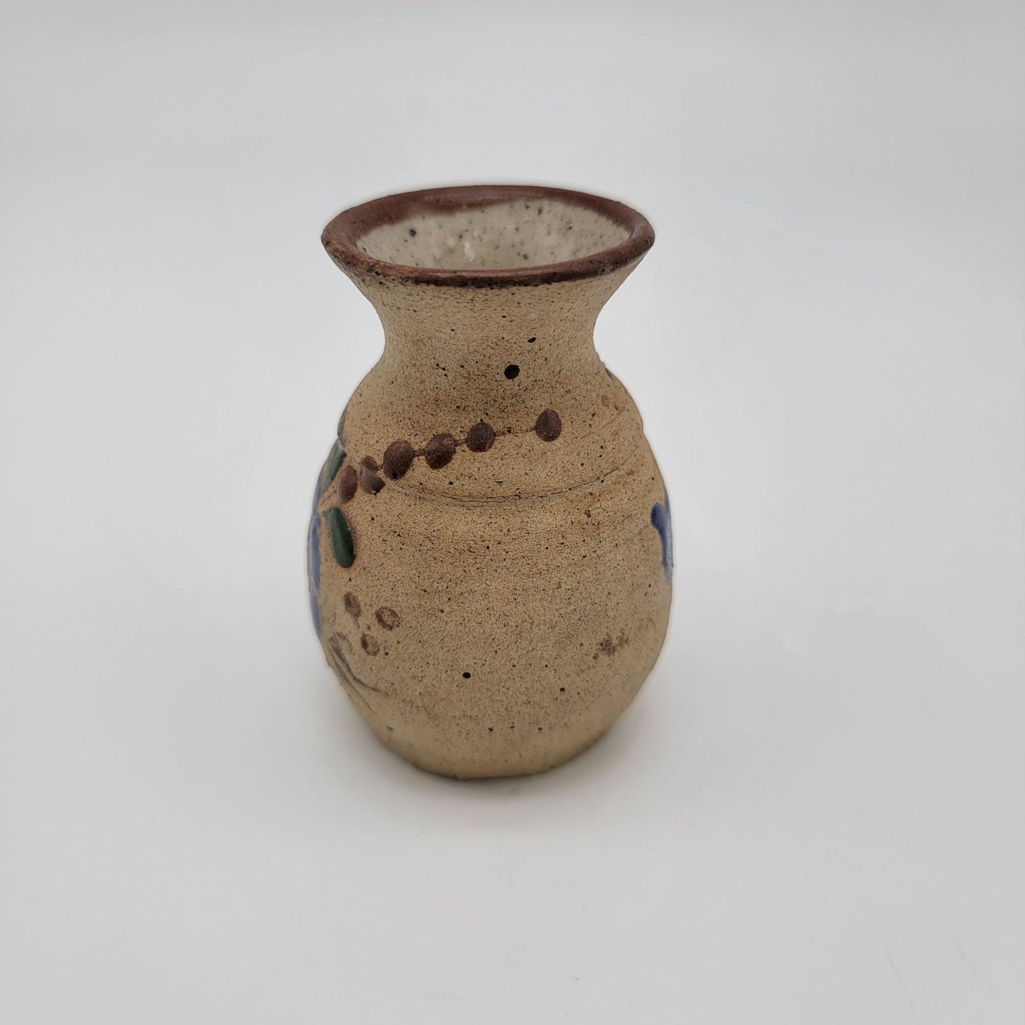 Vintage Miniature Tonala Mexican Folk Art Bud Vase  Floral & Butterfly