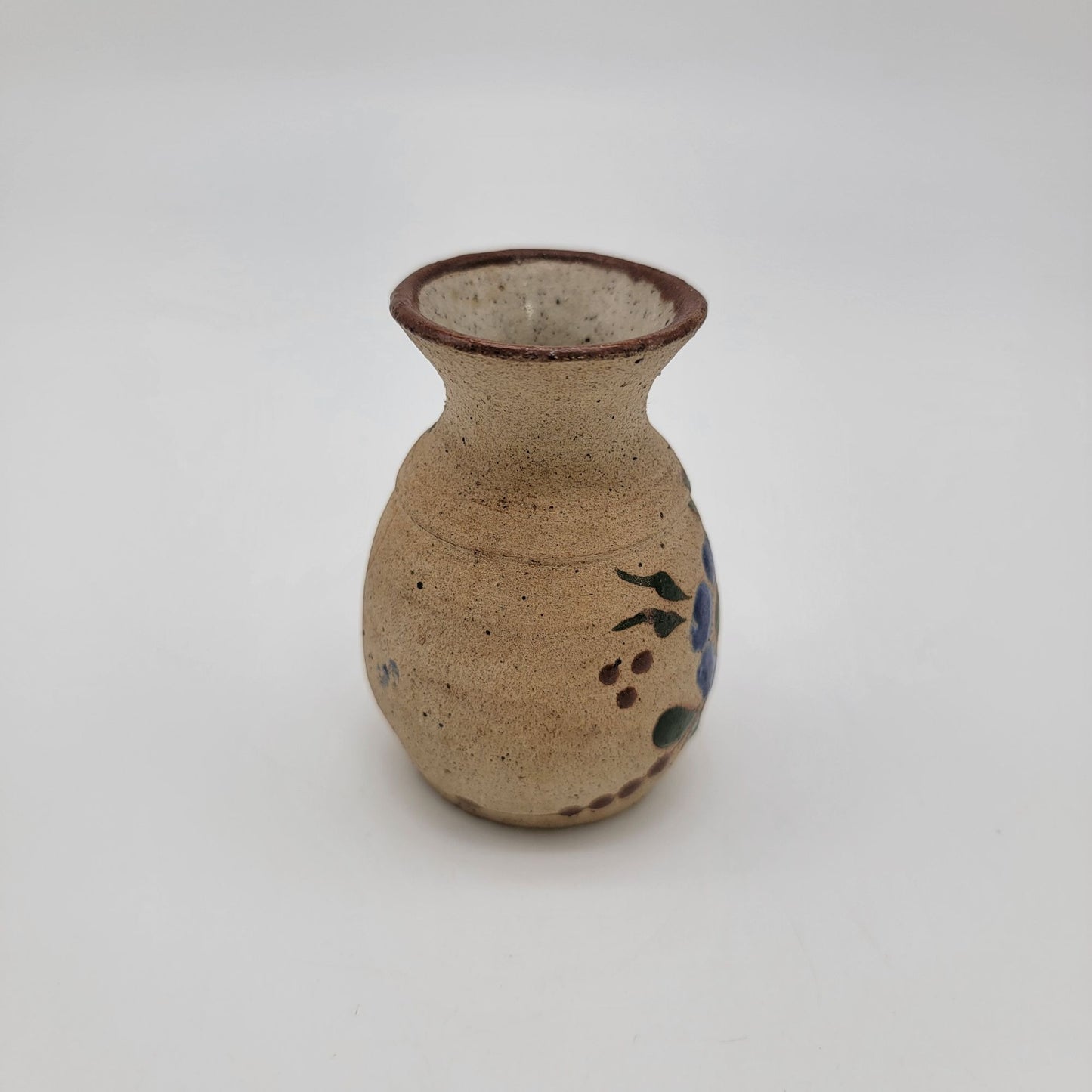 Vintage Miniature Tonala Mexican Folk Art Bud Vase  Floral & Butterfly