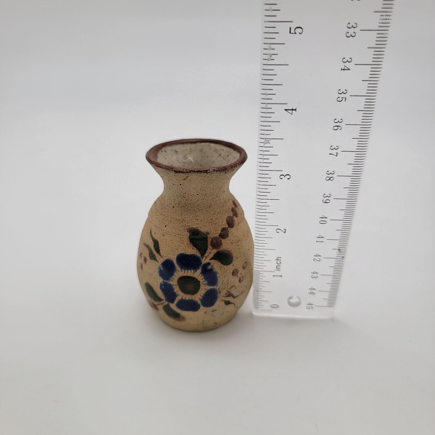 Vintage Miniature Tonala Mexican Folk Art Bud Vase  Floral & Butterfly