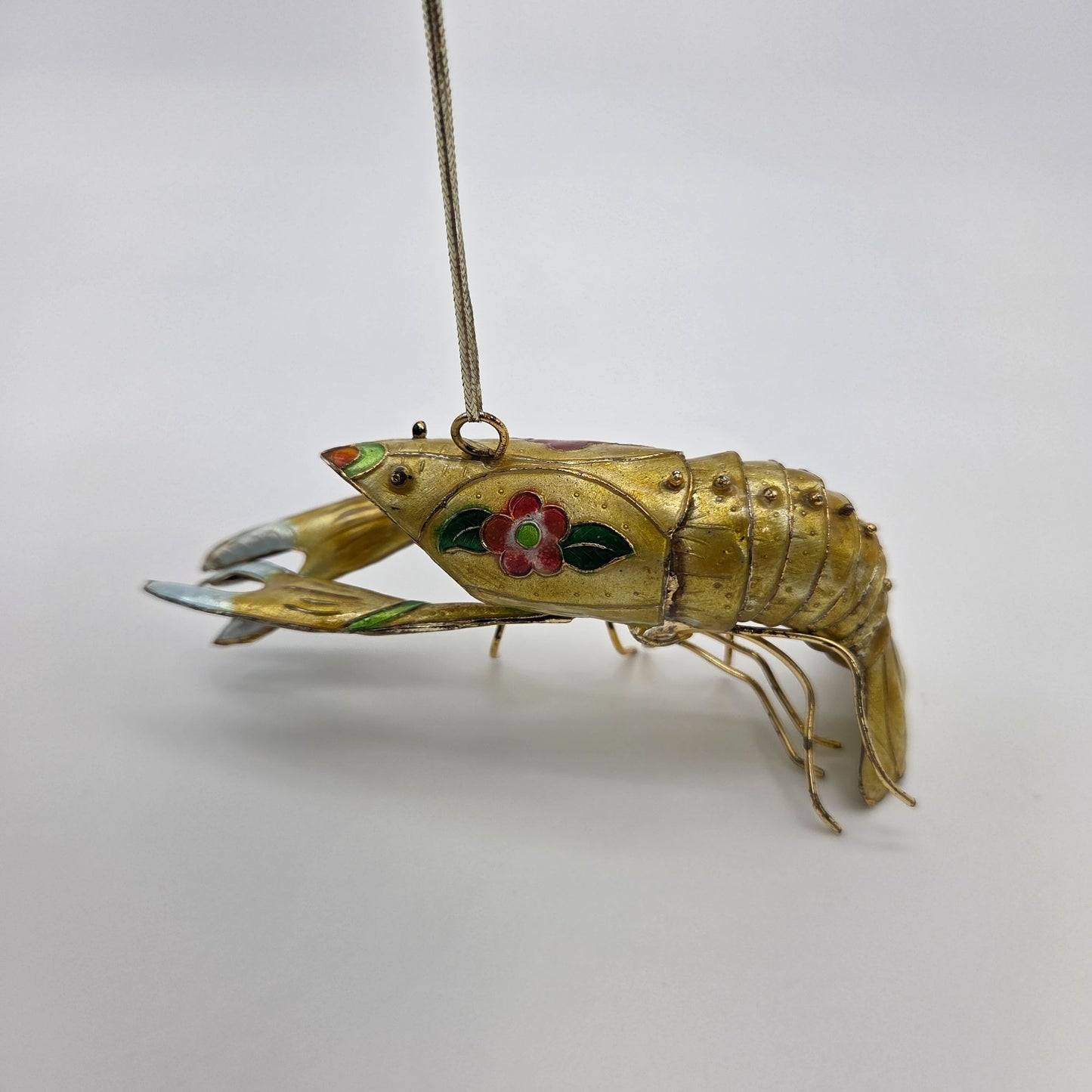 Vintage 1970s Gold Cloisonne Lobster Ornament