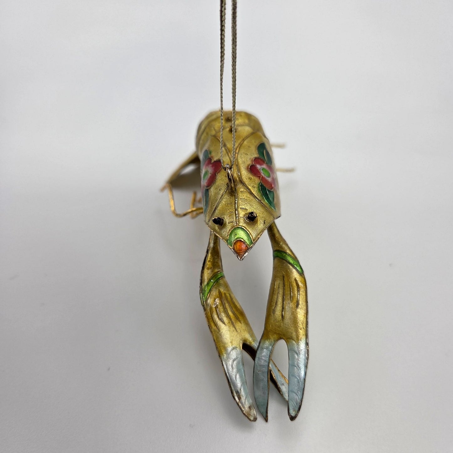 Vintage 1970s Gold Cloisonne Lobster Ornament