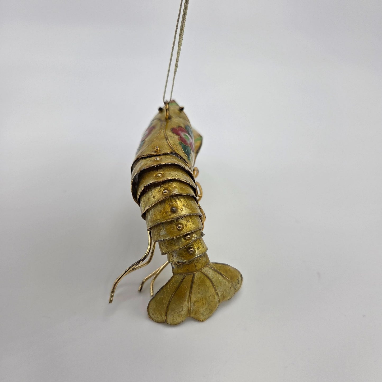 Vintage 1970s Gold Cloisonne Lobster Ornament