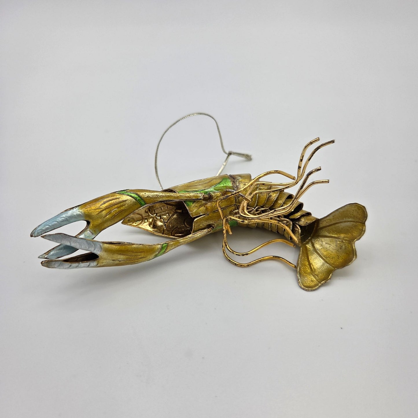 Vintage 1970s Gold Cloisonne Lobster Ornament