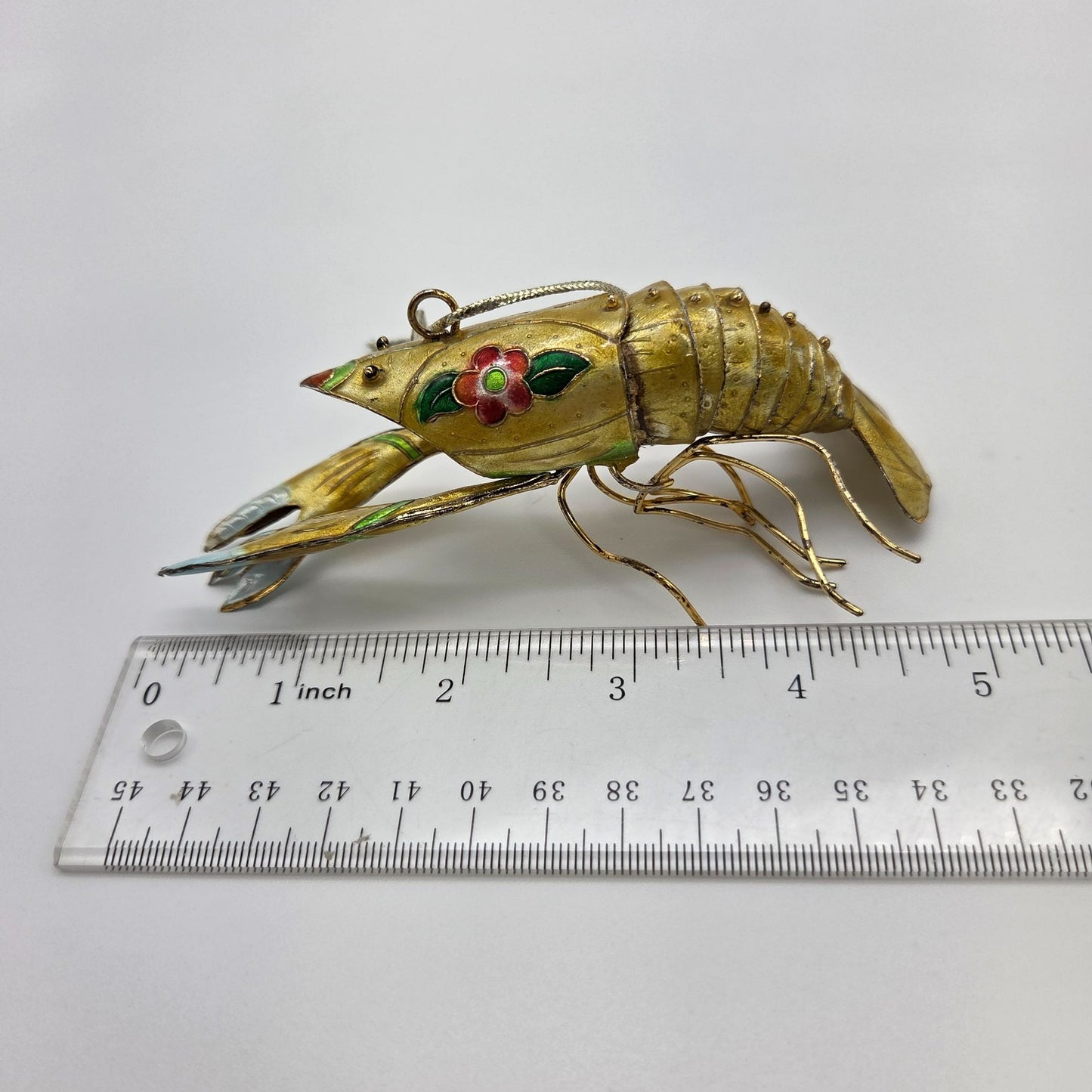 Vintage 1970s Gold Cloisonne Lobster Ornament