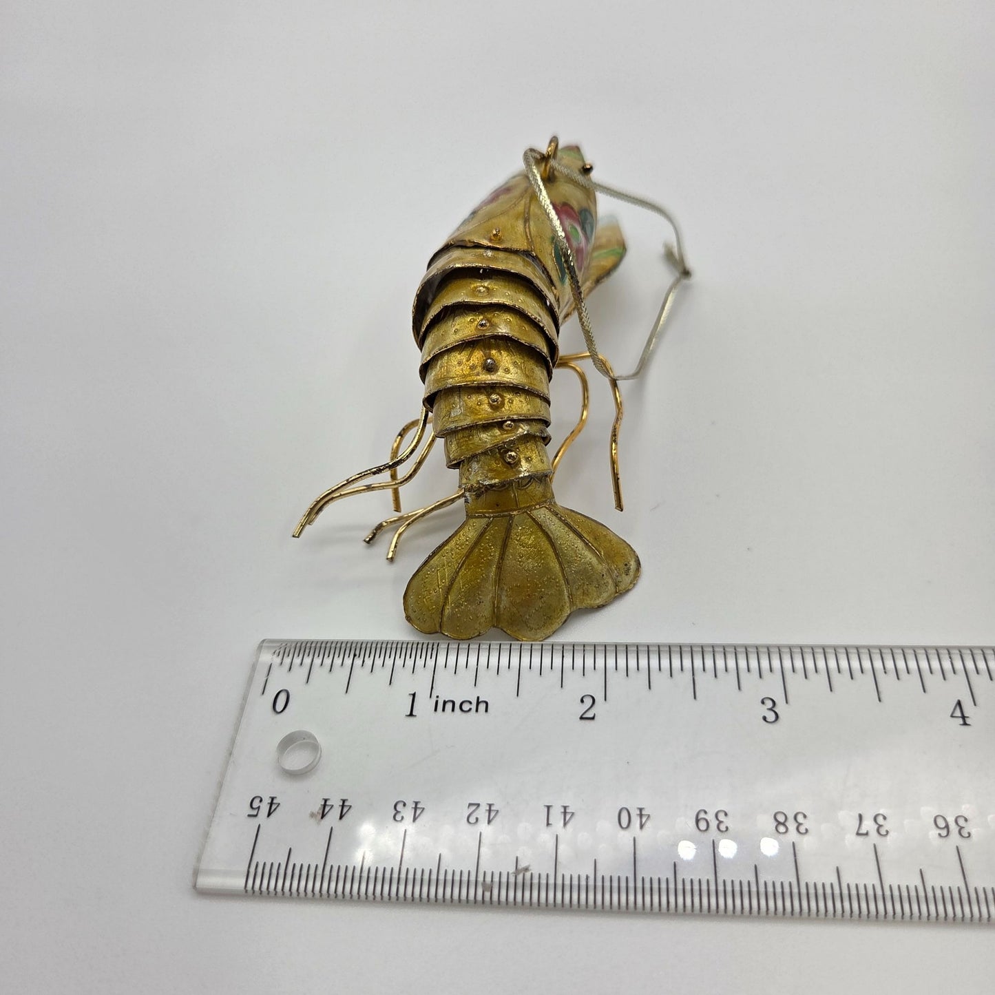 Vintage 1970s Gold Cloisonne Lobster Ornament
