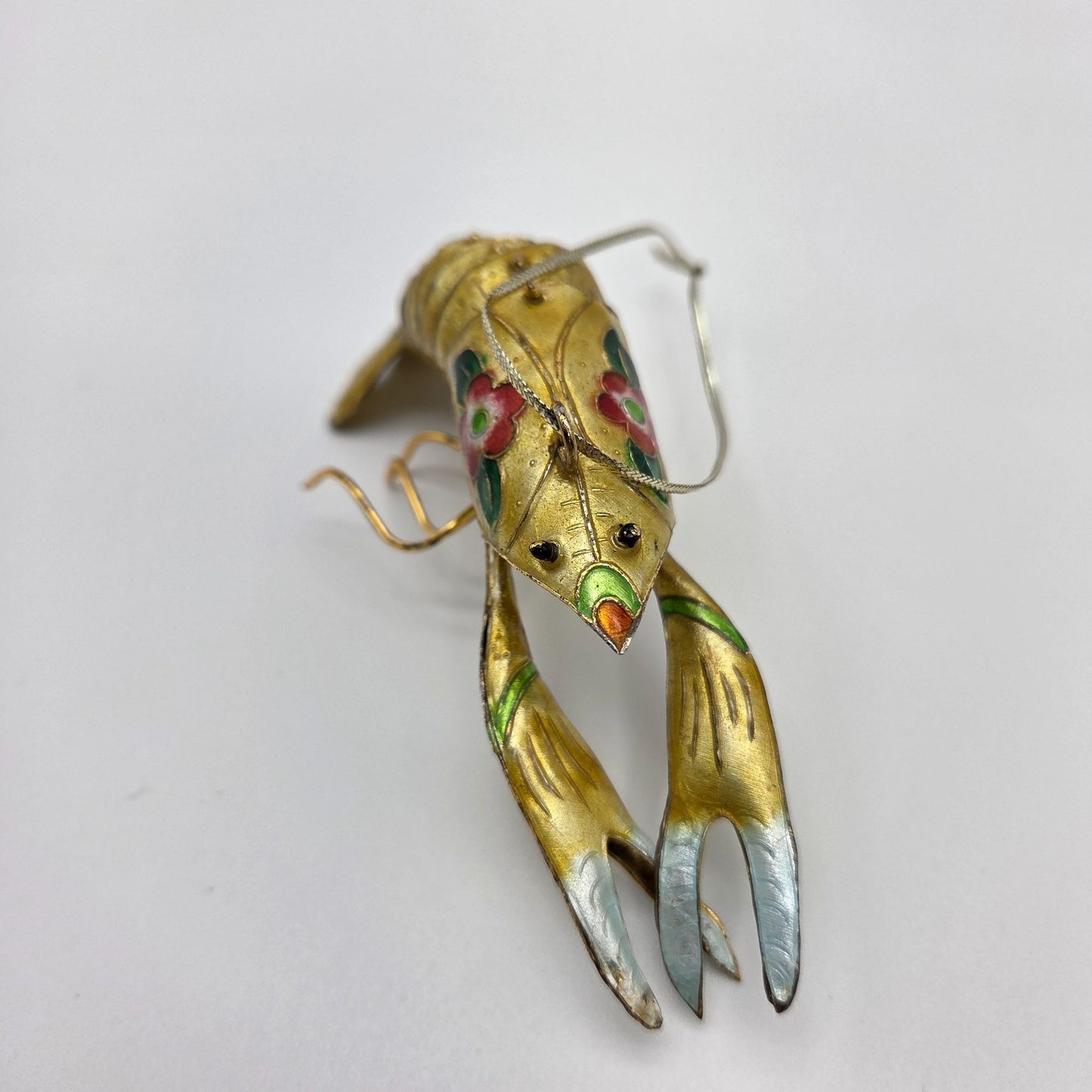 Vintage 1970s Gold Cloisonne Lobster Ornament