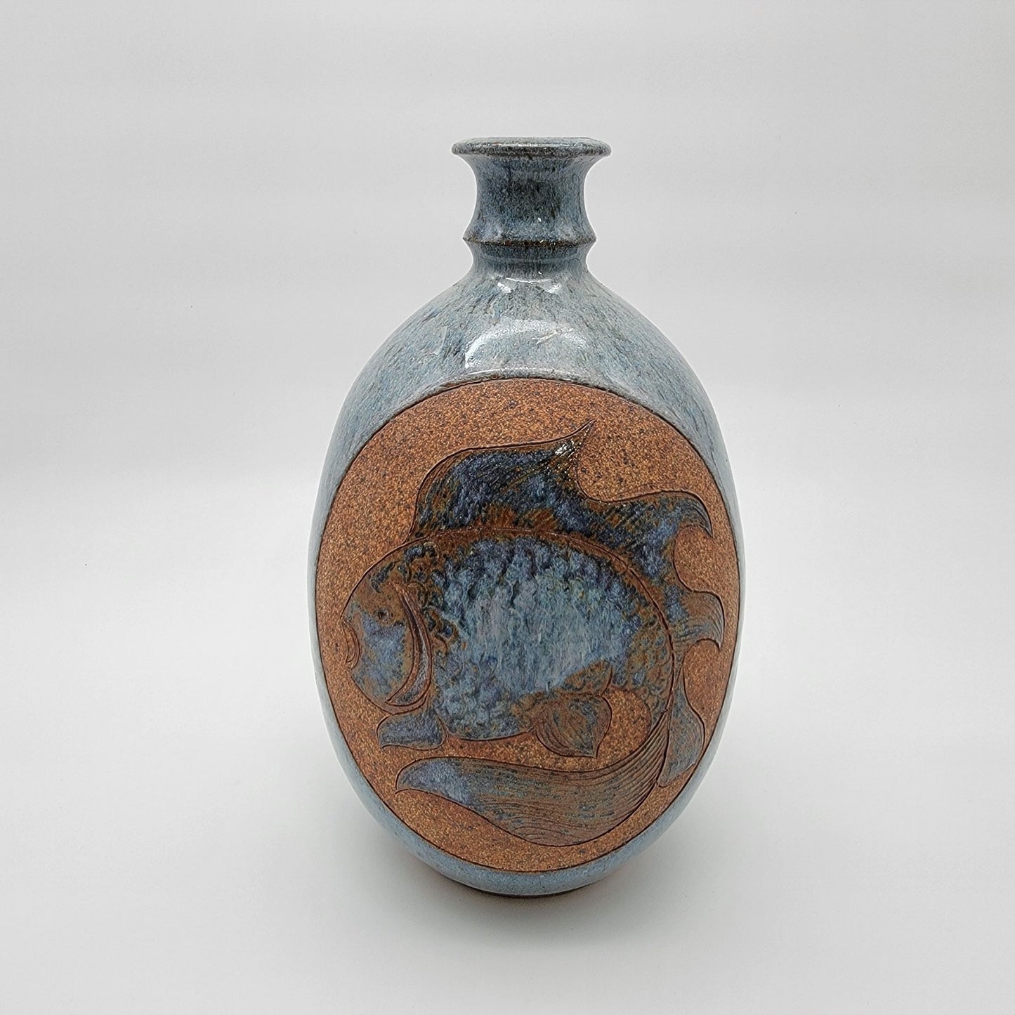 Mark Blumenfeld Signed Art Pottery Vase With Fish