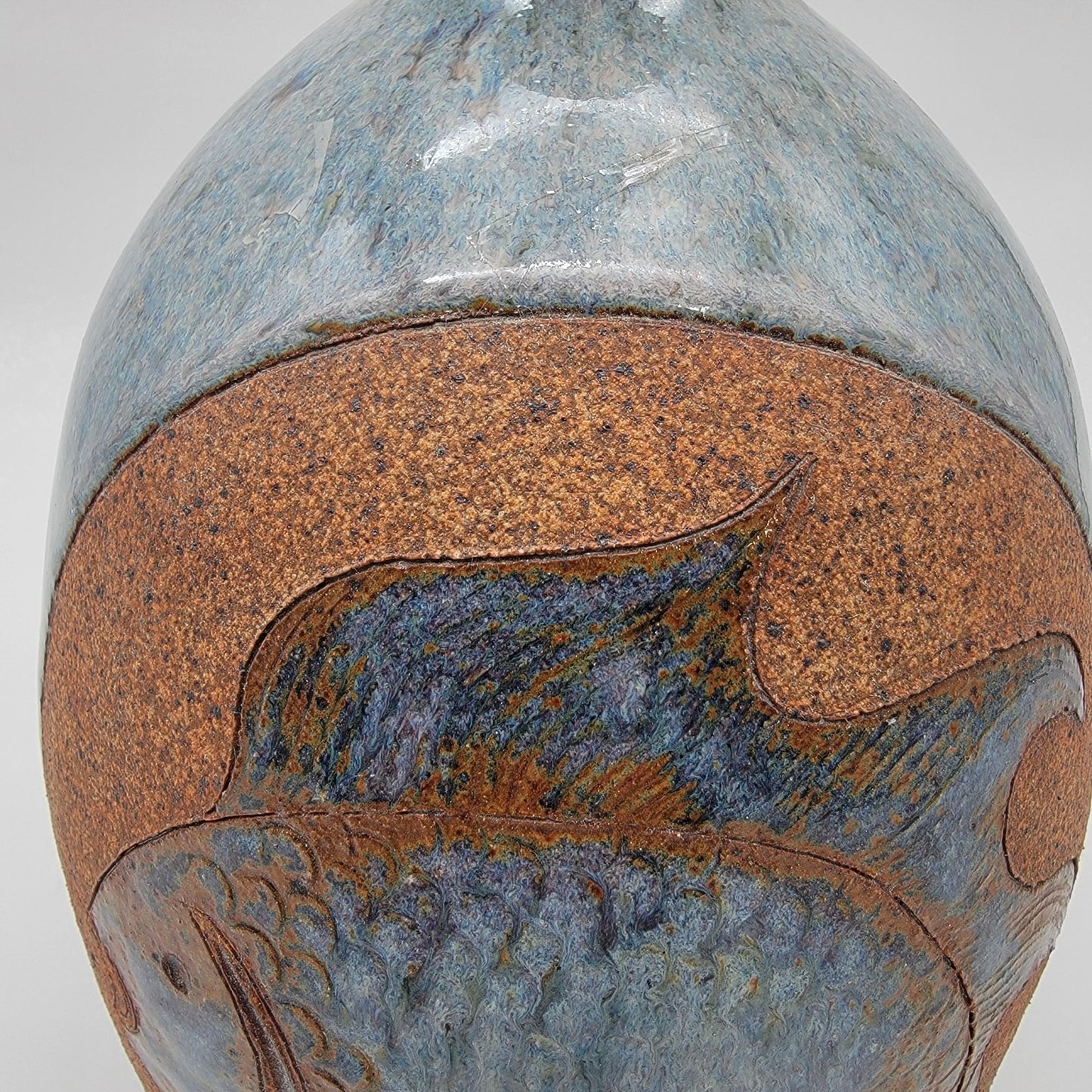 Mark Blumenfeld Signed Art Pottery Vase With Fish