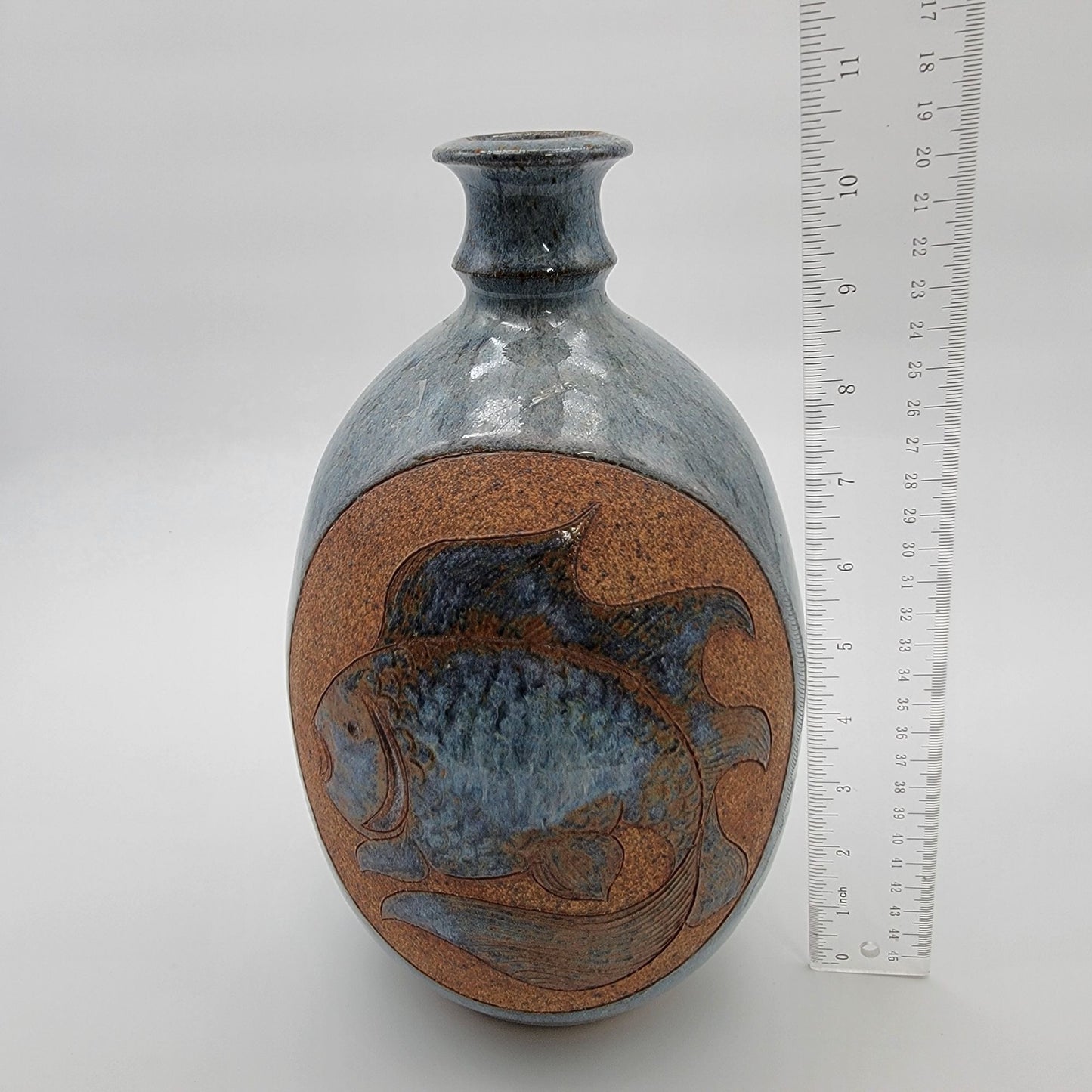 Mark Blumenfeld Signed Art Pottery Vase With Fish