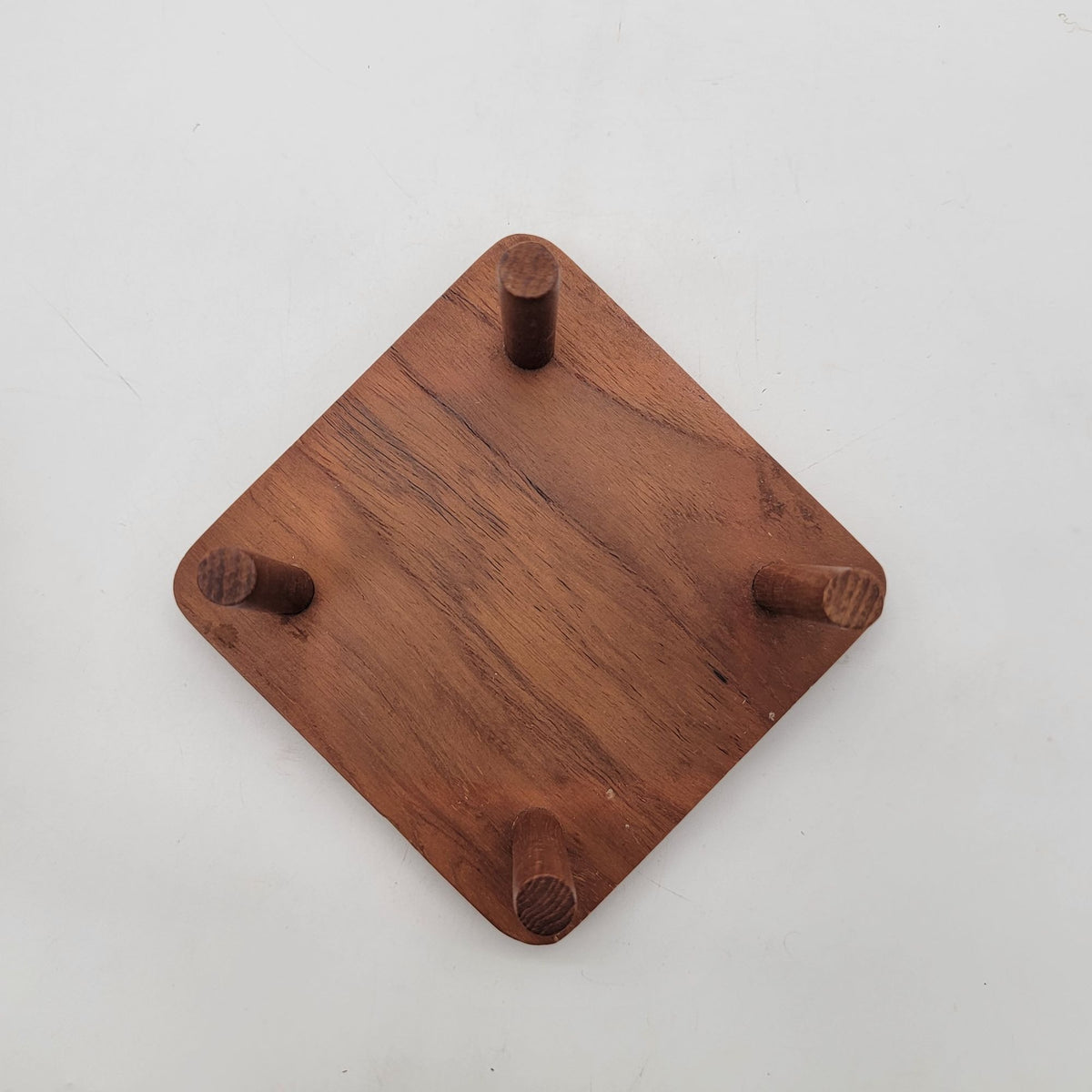 Vintage Teak Wood Coasters & Holder Set Of 6
