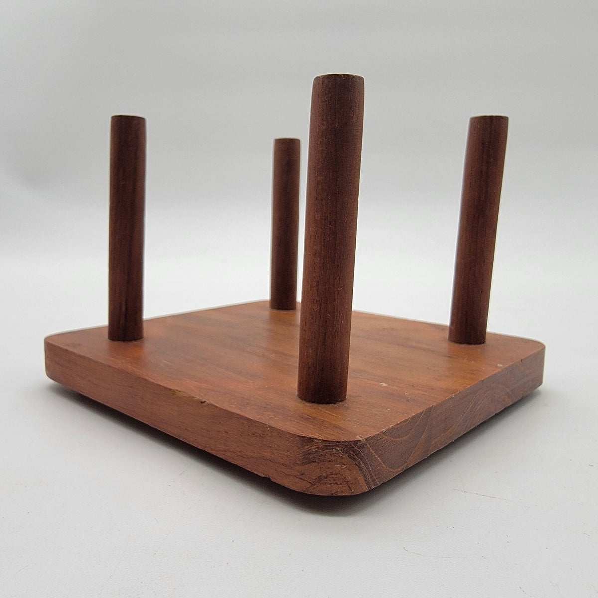Vintage Teak Wood Coasters & Holder Set Of 6