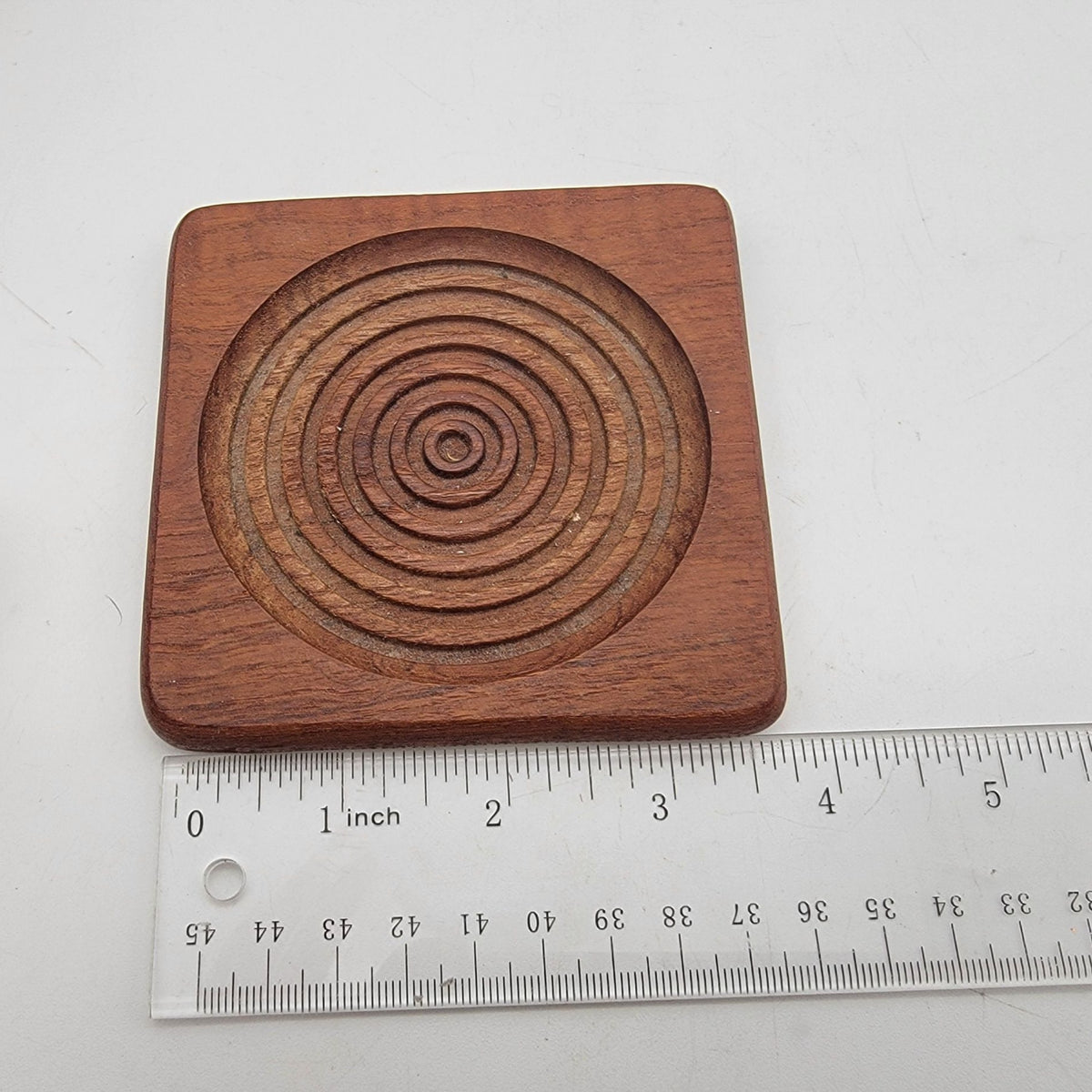 Vintage Teak Wood Coasters & Holder Set Of 6