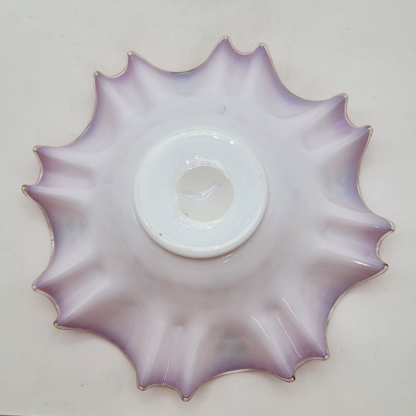 Antique Victorian Hand Painted Glass Brides Basket Pink & White Floral Ruffled Edge