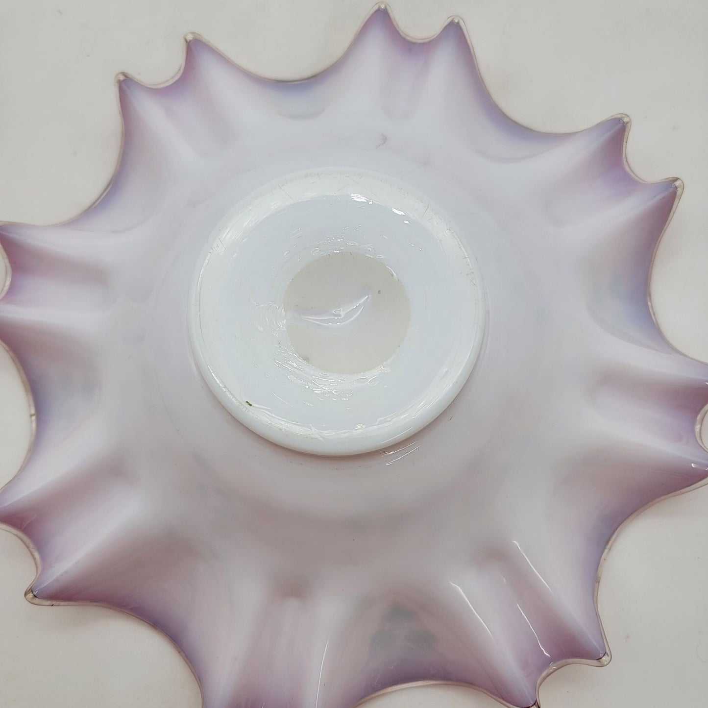 Antique Victorian Hand Painted Glass Brides Basket Pink & White Floral Ruffled Edge