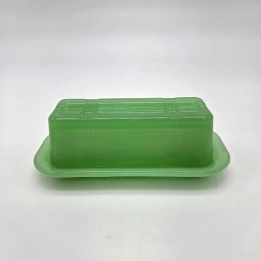 Jadeite Green Glass Covered Butter Dish TPC